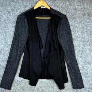 Mododoc Cardigan Sweater Womens Medium Black Gray Stretch Open Front Moto